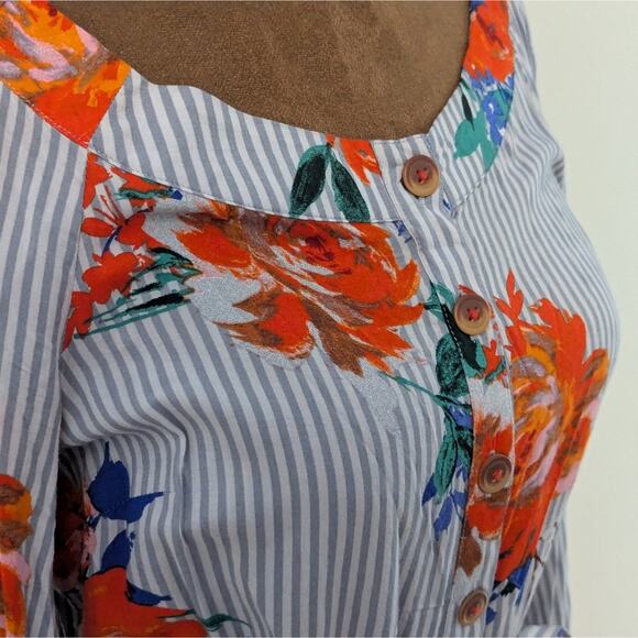 Maeve Anthropologie Lilorne Floral Stripes Tie Button Down 100% Rayon Blouse US0 - Picture 4 of 9
